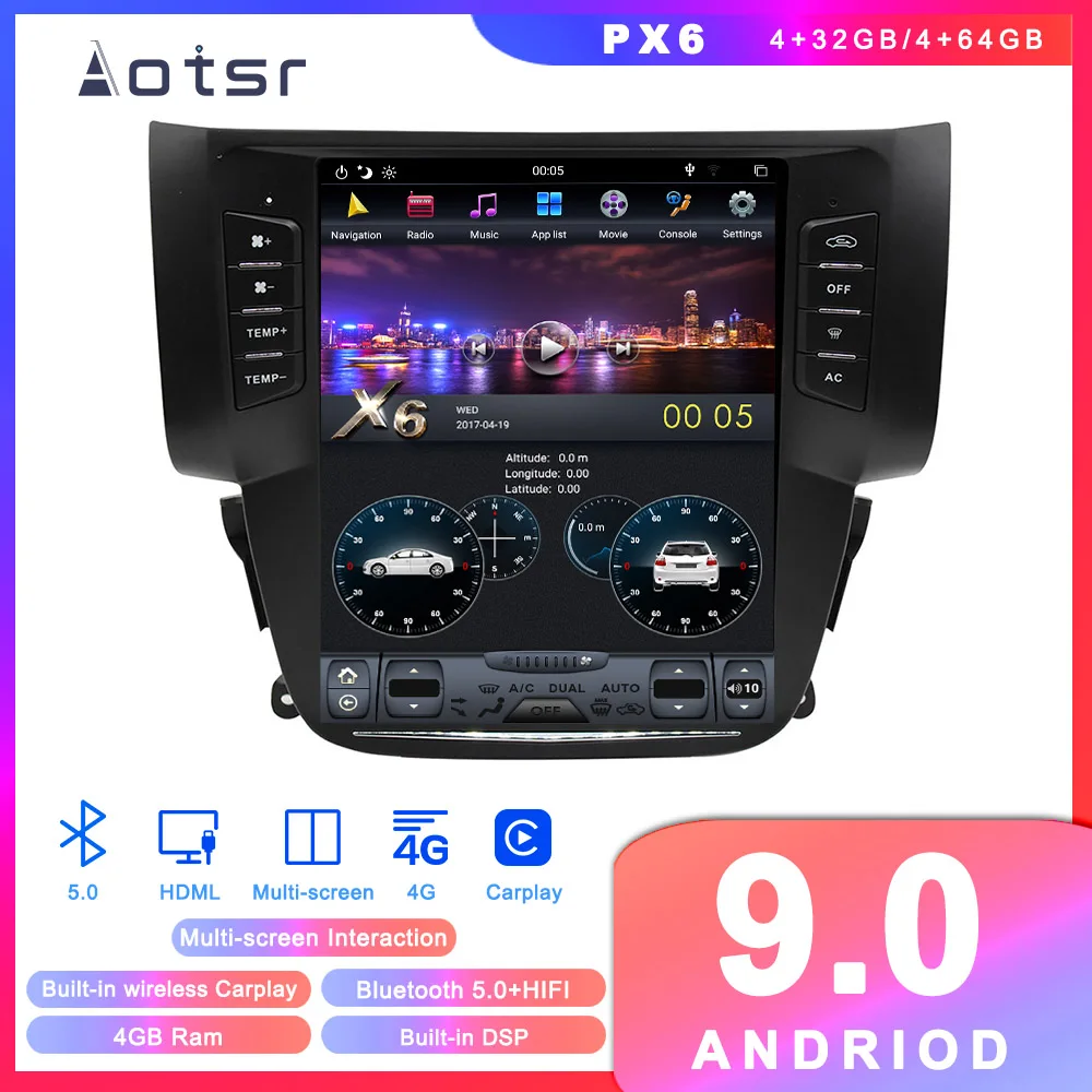 Автомобильный DVD плеер Tesla PX6 Android 9 GPS навигация для Nissan Sylphy Sentra 2012 2016 автомобильное