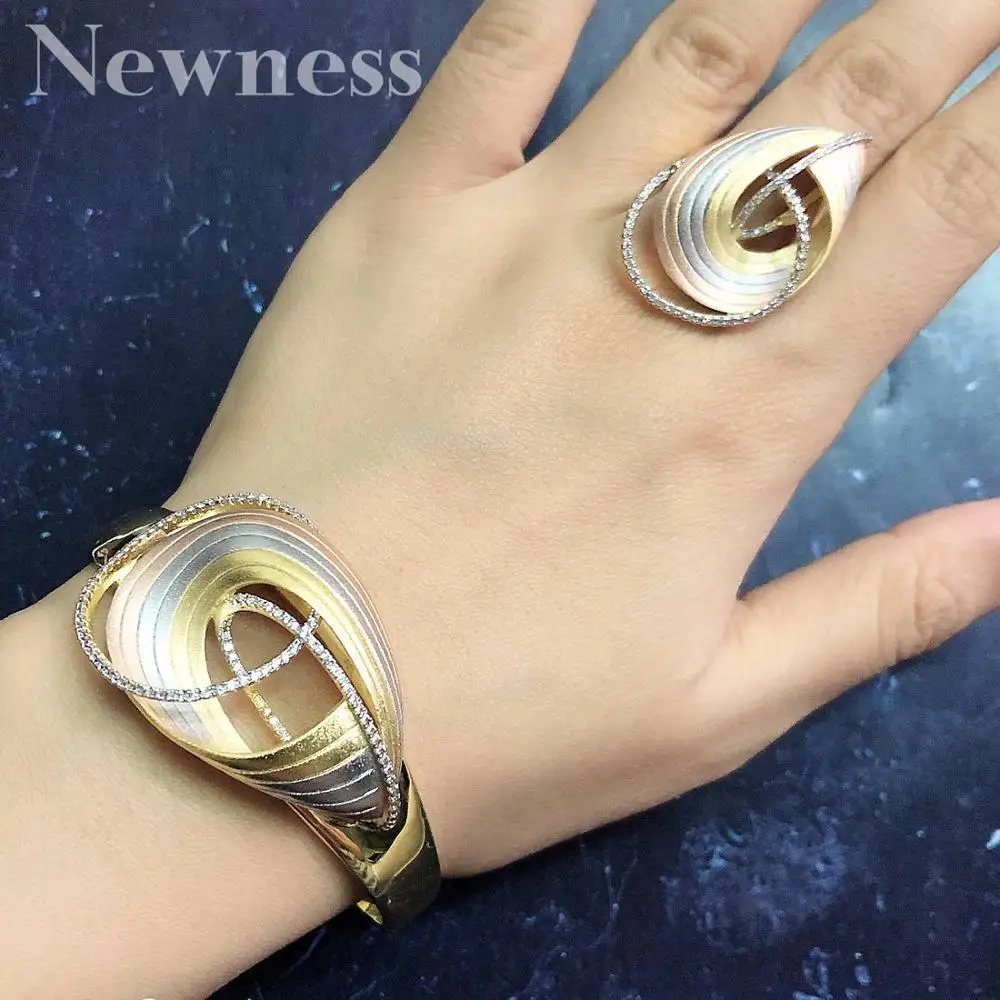 Комплект из кольца и браслета с фианитами 3 тона|Ювелирные наборы| |