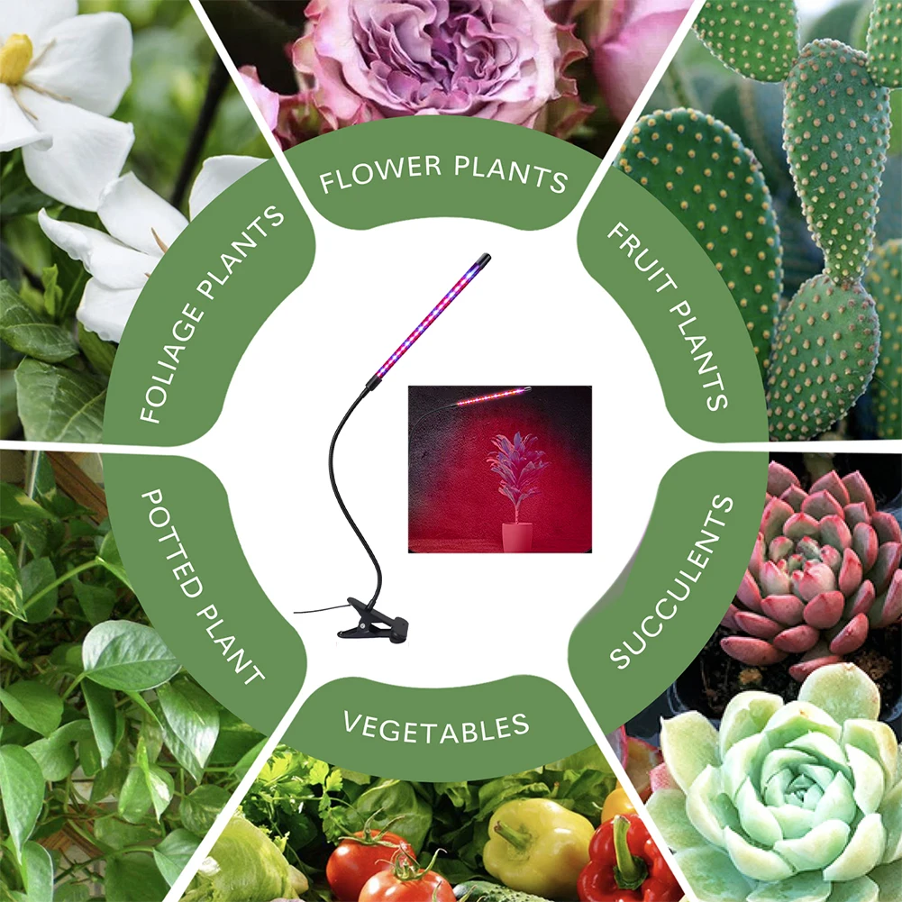 

Auto On Off Clip Mount LED Plant Grow Light Flexible Adjustable Gooseneck Flower Seedling USB Connection Full Spectrum Indoor