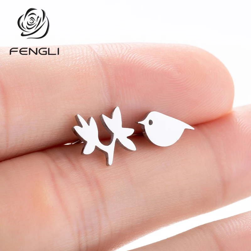 FENGLI минималистичные крошечные серьги гвоздики в виде птички подарок на день