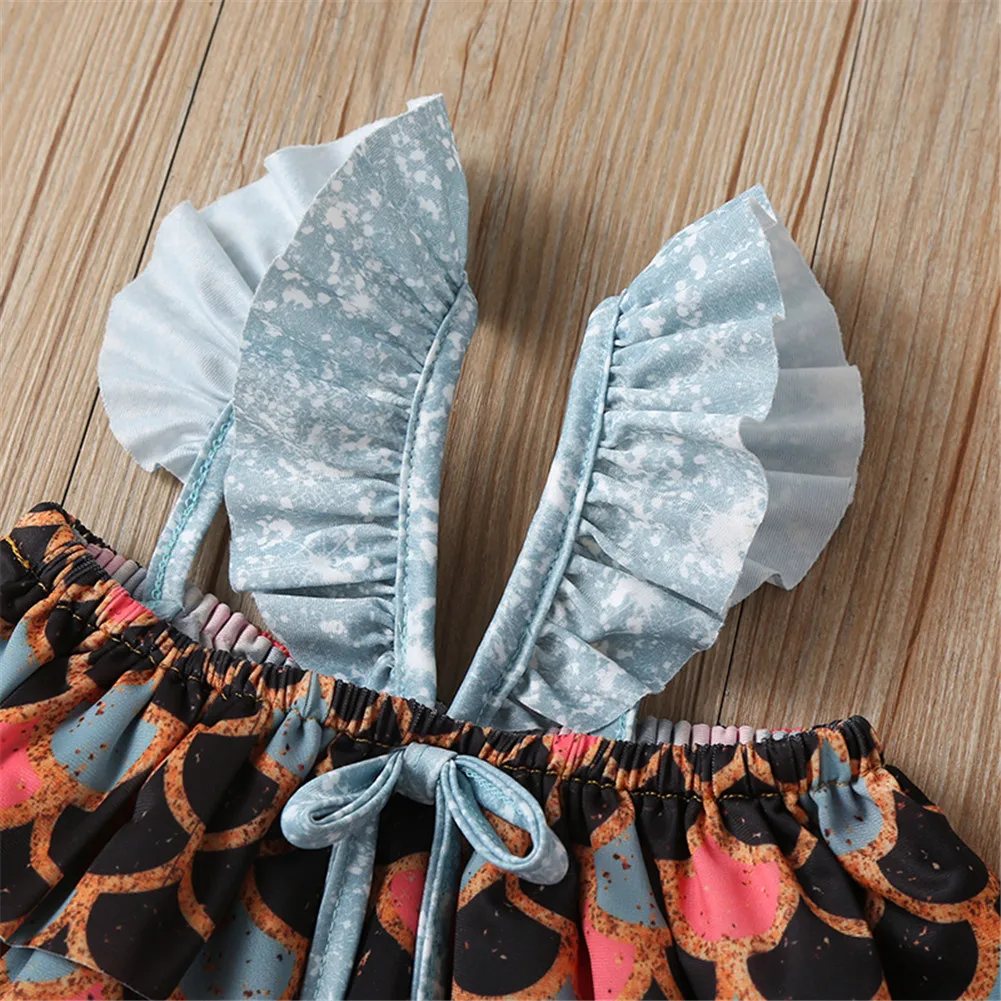 Детский летний купальный костюм топ и шорты в виде рыбьей чешуи для девочек 1 5 лет