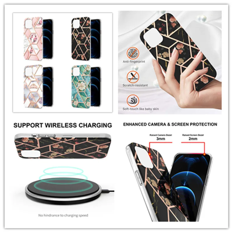 

Marble Flower Protective Soft Shell Phone Cases For iPhone 12 13 11 Pro Max XS MAX XR X 8 7 Plus Ultra-thin Anti-fall Back Cover