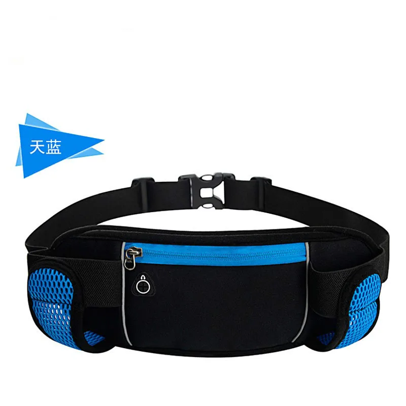 Running Bags Waist 2 Water Bottle Outdoor Camping Hiking Fitness Man Women Gym Lightweight Belt Bag Female Sports Fanny Packs - Цвет: Blue