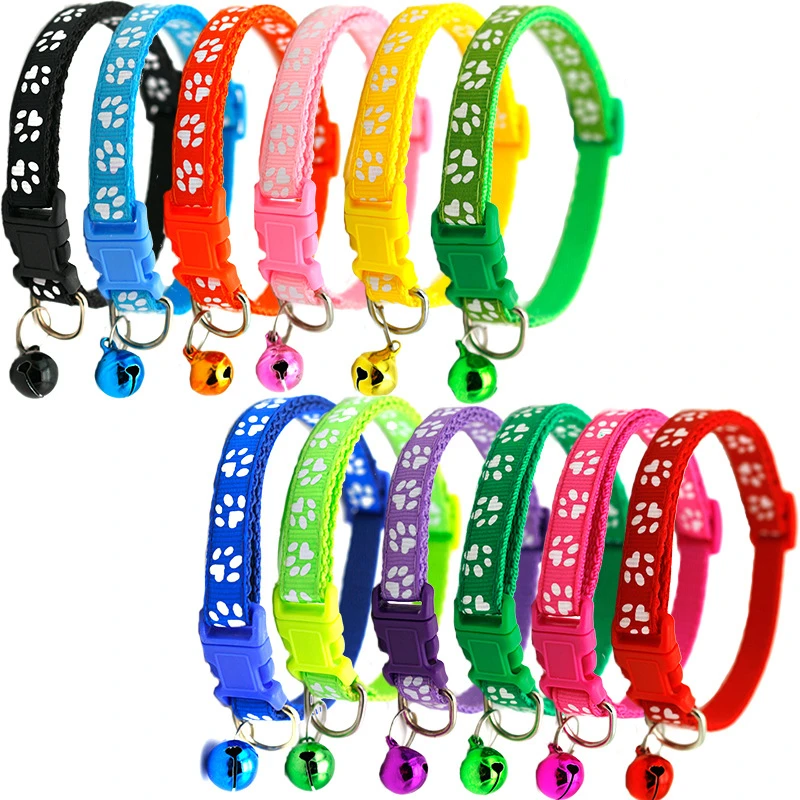 

New Cute Bell Collar for Cats Dog Collar Teddy Bomei Dog Cartoon Funny Footprint Collars Leads Cat Accessories Animal Goods