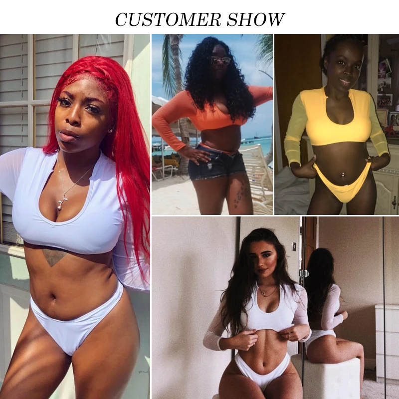Bikinx Бразильское бикини с длинным рукавом высоким вырезом белый купальник