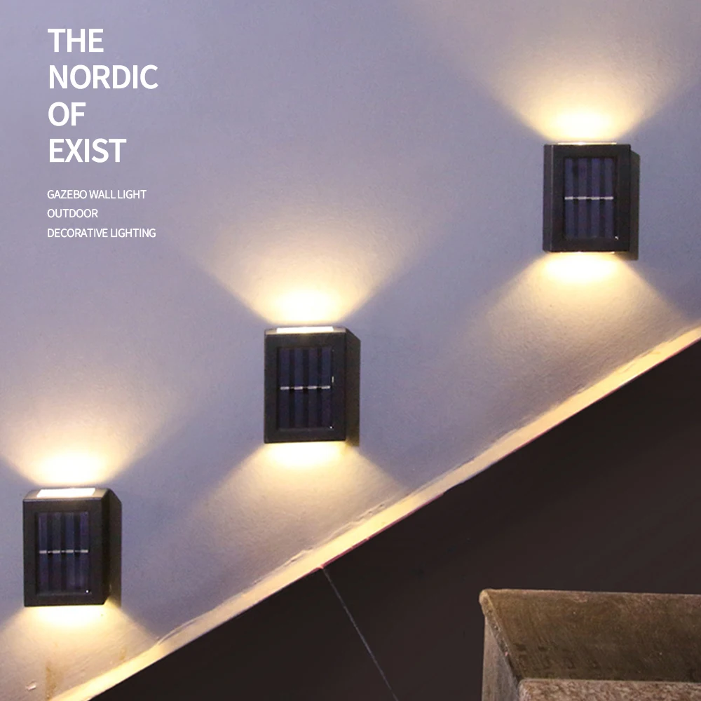 

2Pcs Nordic Style Outdoor Solar Lamps Garden Waterproof Wall Light Up And Down Garden Decor Wall Lamp Street Home Stair Lamp