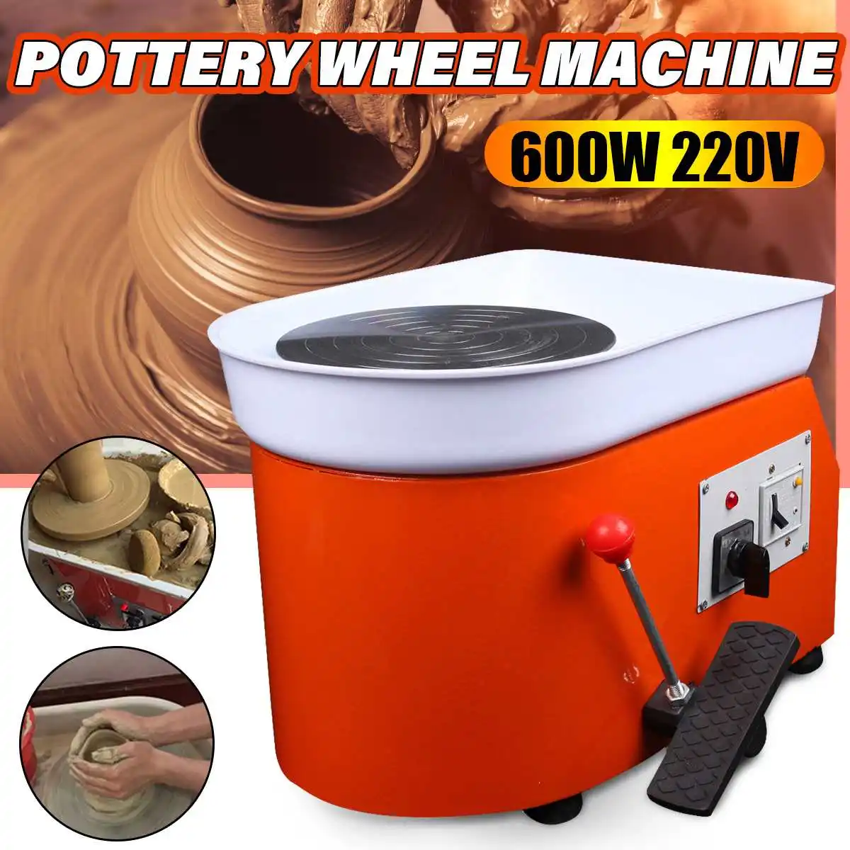 

220 В 600 Вт 25 см электрическая керамическая колесная машина, инструмент для формирования керамики с педалью управления детской глиной, керами...