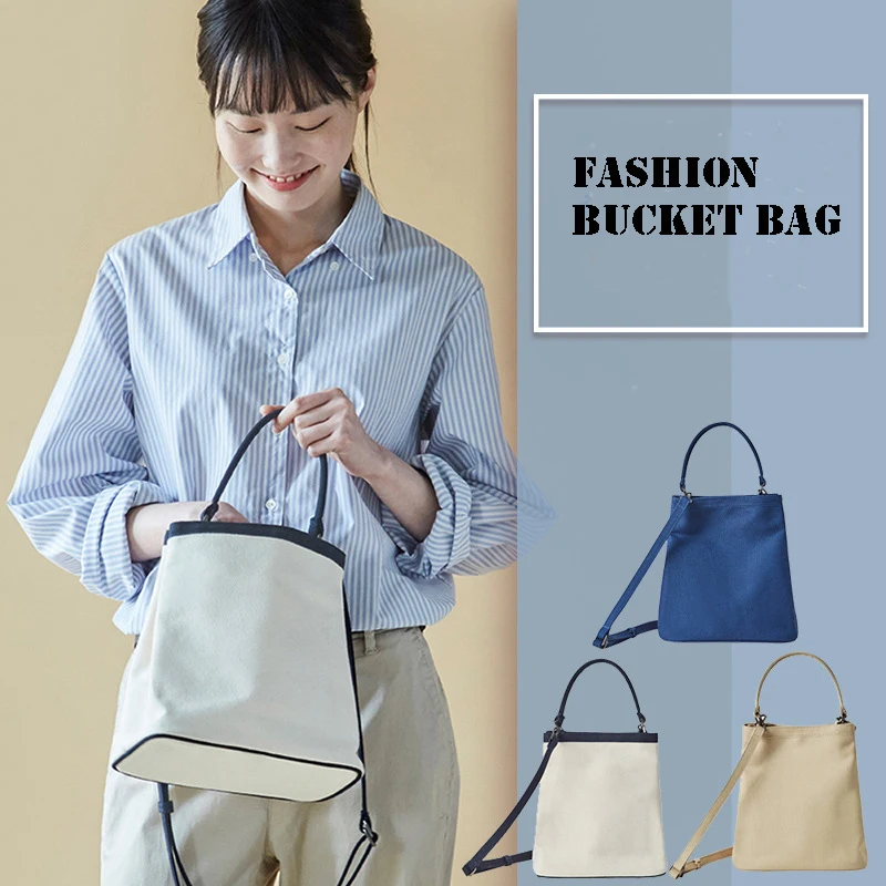 

Vintage Canvas Bucket Bag Female Casual Shoulder Crossbody Bags Small Portable Bag Girl Shopping Fashion Party Simple Handbags