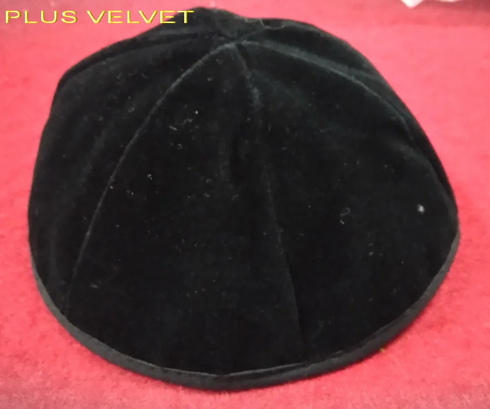 Черная Вельветовая игольская кипа YARMULKE KIPPOT 6 панелей без оправы или ободка -