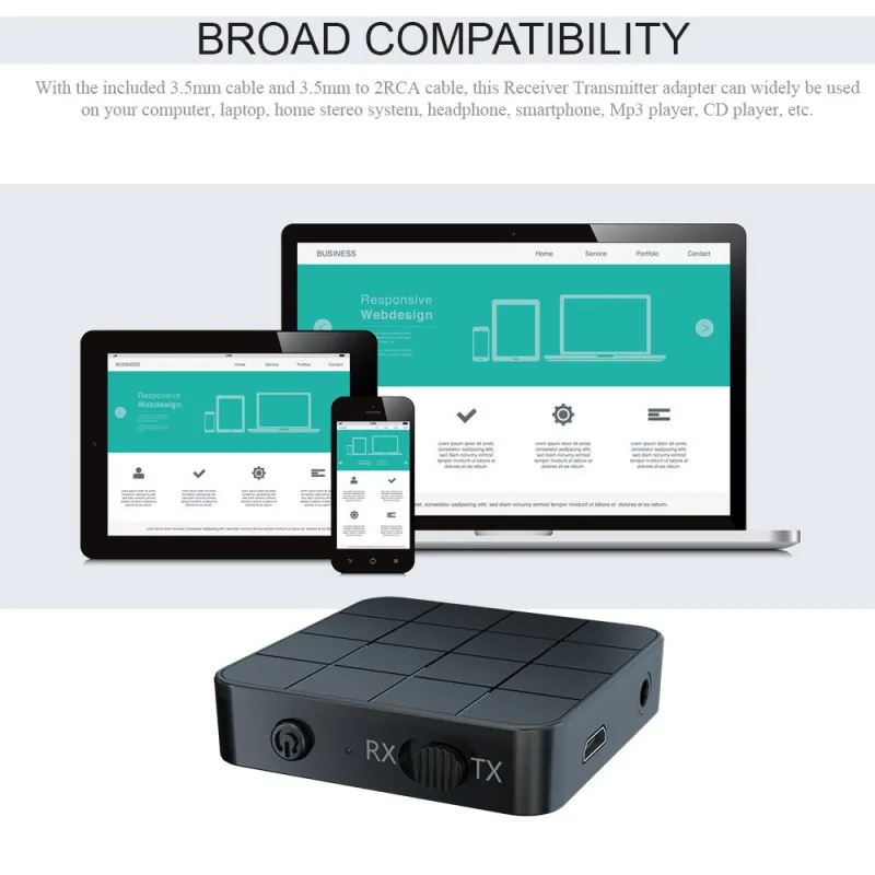 Bluetooth 5.0 Wireless Adapter Receiver 2-in-1 Music Audio Transceiver Transmitter With RCA 3.5mm Power Cable | Электроника