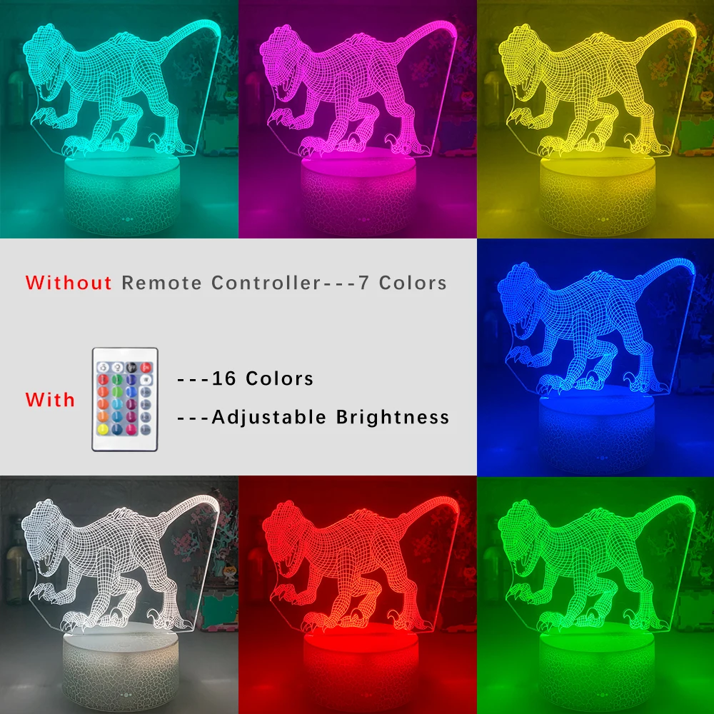 

2021New Dinosaur 3D Illusion Lamp 7 Color Change Remote Touch LED Night Light Kids Lampara Baby Sleeping Decor Xmas Party Gifts