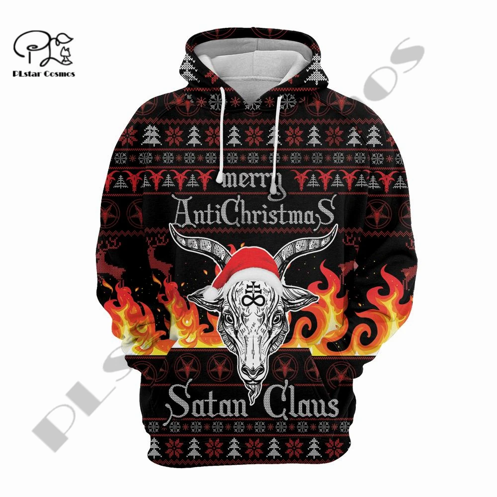 Новейшие Рождественские толстовки/свитшоты унисекс PLstar Cosmos 3 с принтом сатаны