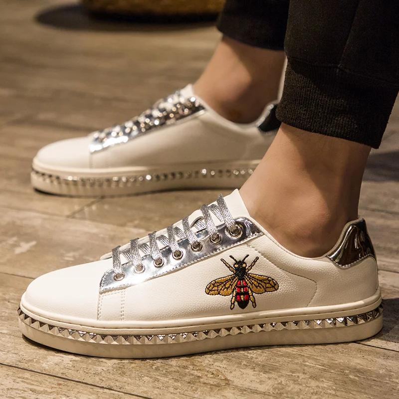 spring Autumn new retro trend men and women casual shoes Skateboard shoes bee white shoes Leather Male Sneakers