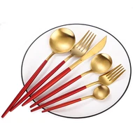 4pcsset black gold red cutlery set 304 stainless steel dinnerware silverware flatware set dinner knife fork spoon dropshipping