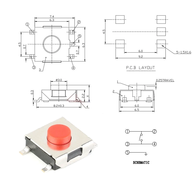 100 шт./лот 6*6*3 1 мм SMD 4-контактный сенсорный микропереключатель кнопочные