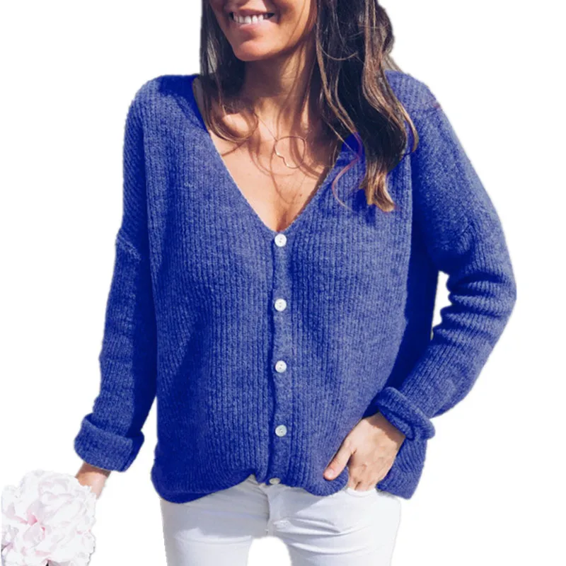 

Knitted Lossky v Neck Casual Button Thin Long Sleeve t Shirt 2020 Autumn Winter New Cardigan Tops T-shirt Solid Sexy Loose Tees