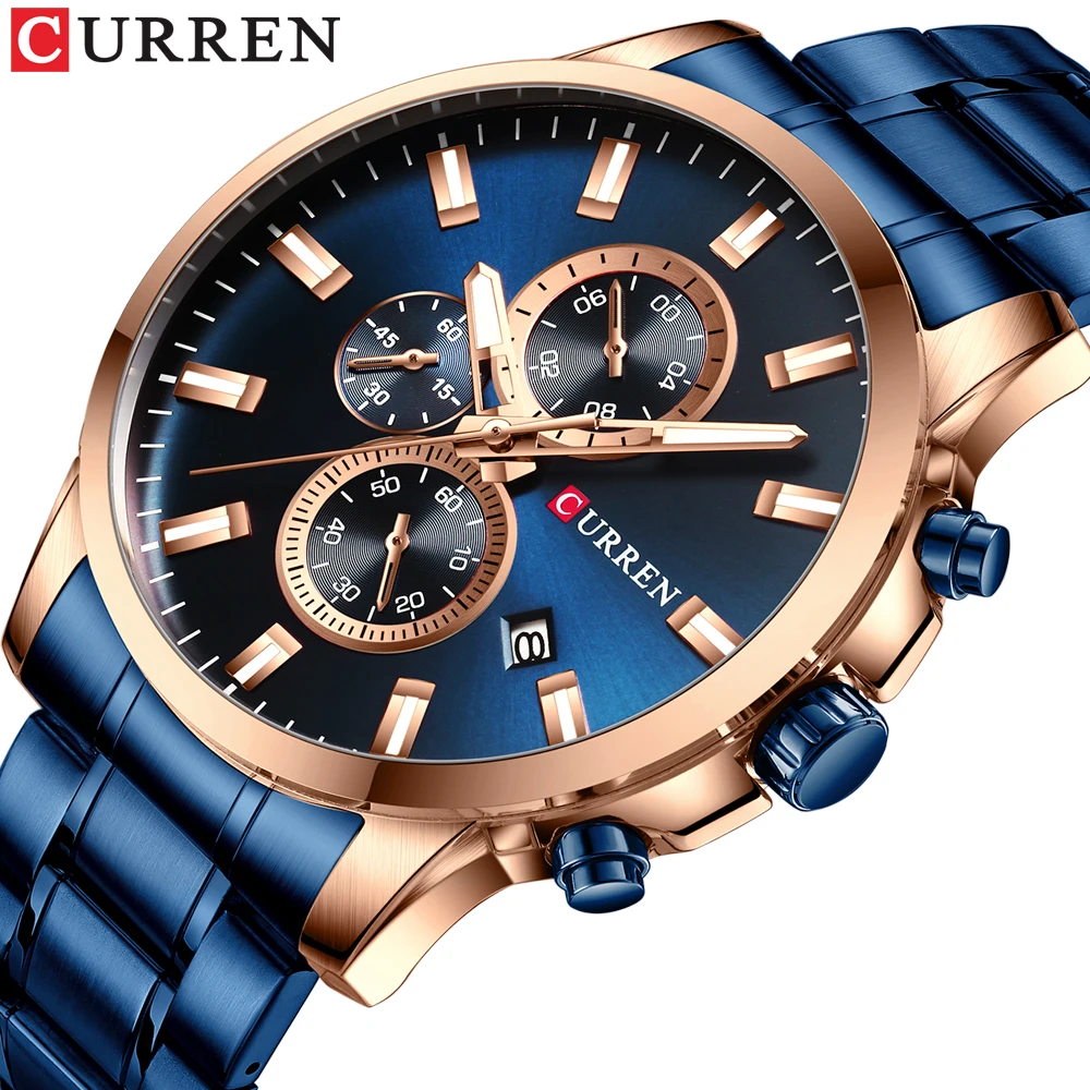 

CURREN 2019 new classic men's stainless steel watch casual sports waterproof quartz chronograph watch men's date display