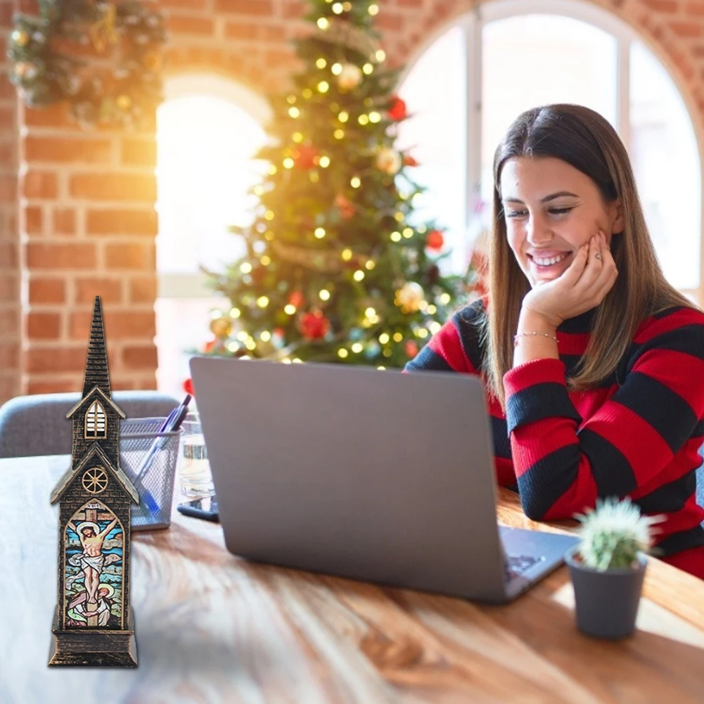 Рождественское украшение церковный фонарь пластиковый декоративный настольный