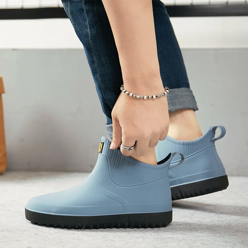 

Men Rubber Rain Shoes Slip On Waterproof Low-Heel Tube PVC Rain Boots Work 2021 Hot Sale Men's Boots Wading Shoes