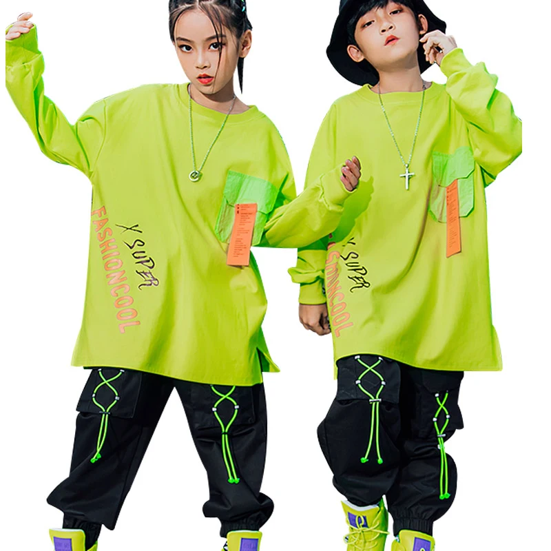 

Children'S Hip-Hop Clothes Boys Loose Sweater Trousers Girls Hiphop Stage Costumes Jazz Dance Costtumes Street Dancewear