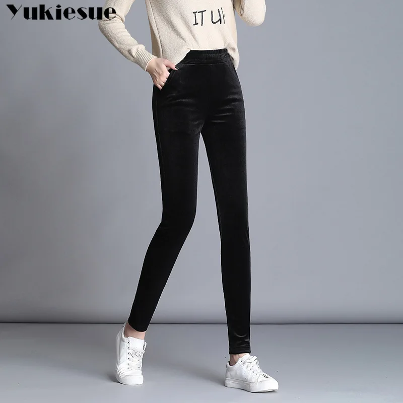 Женские бархатные облегающие брюки-карандаш с высокой талией | Женская одежда