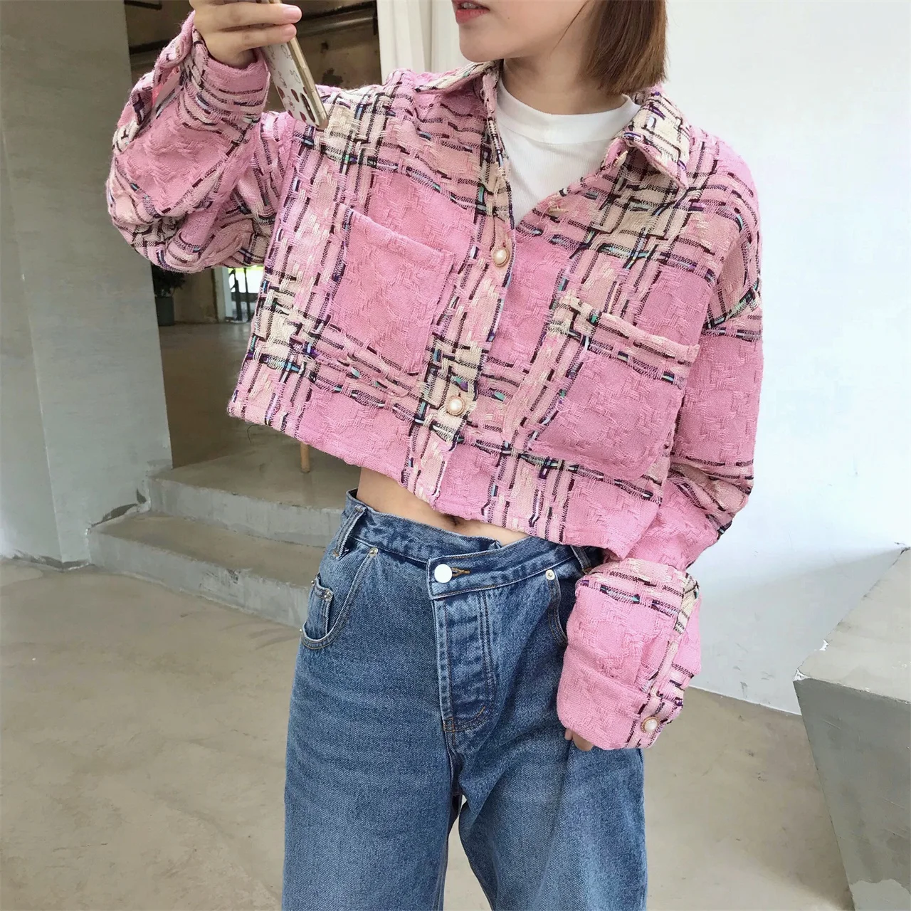 Розовые Осенние новые Брендовые женские блузки с длинным рукавом хлопковые