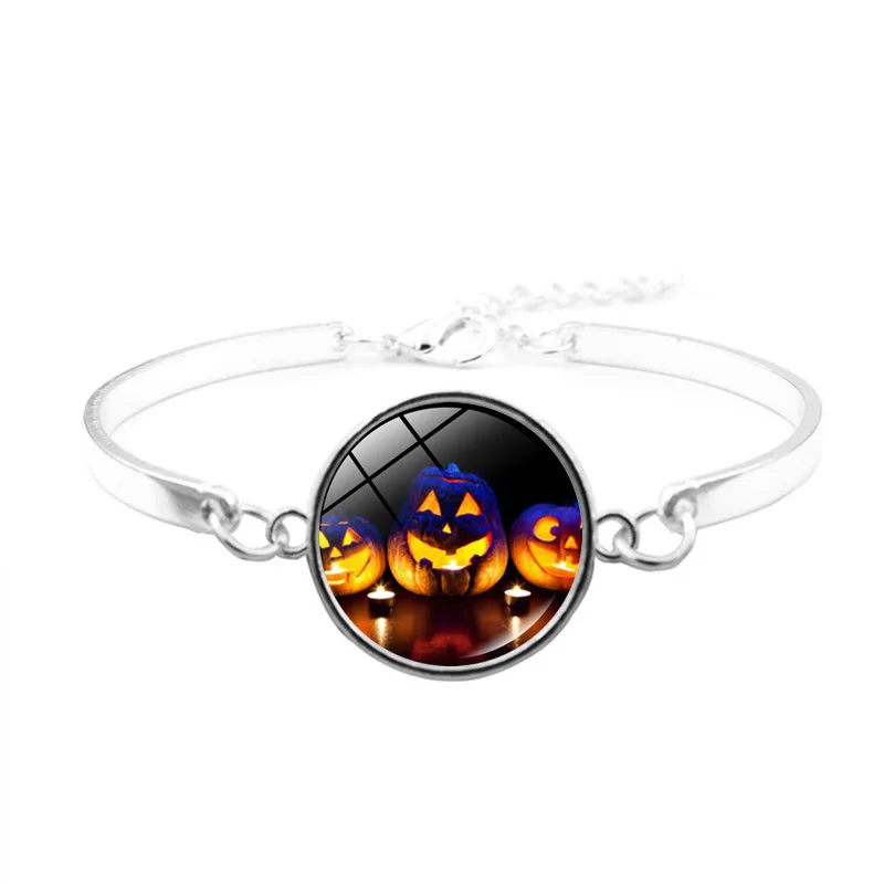 Хэллоуин Тыква стеклянный браслет из кабошона Подвески регулировочного кольца