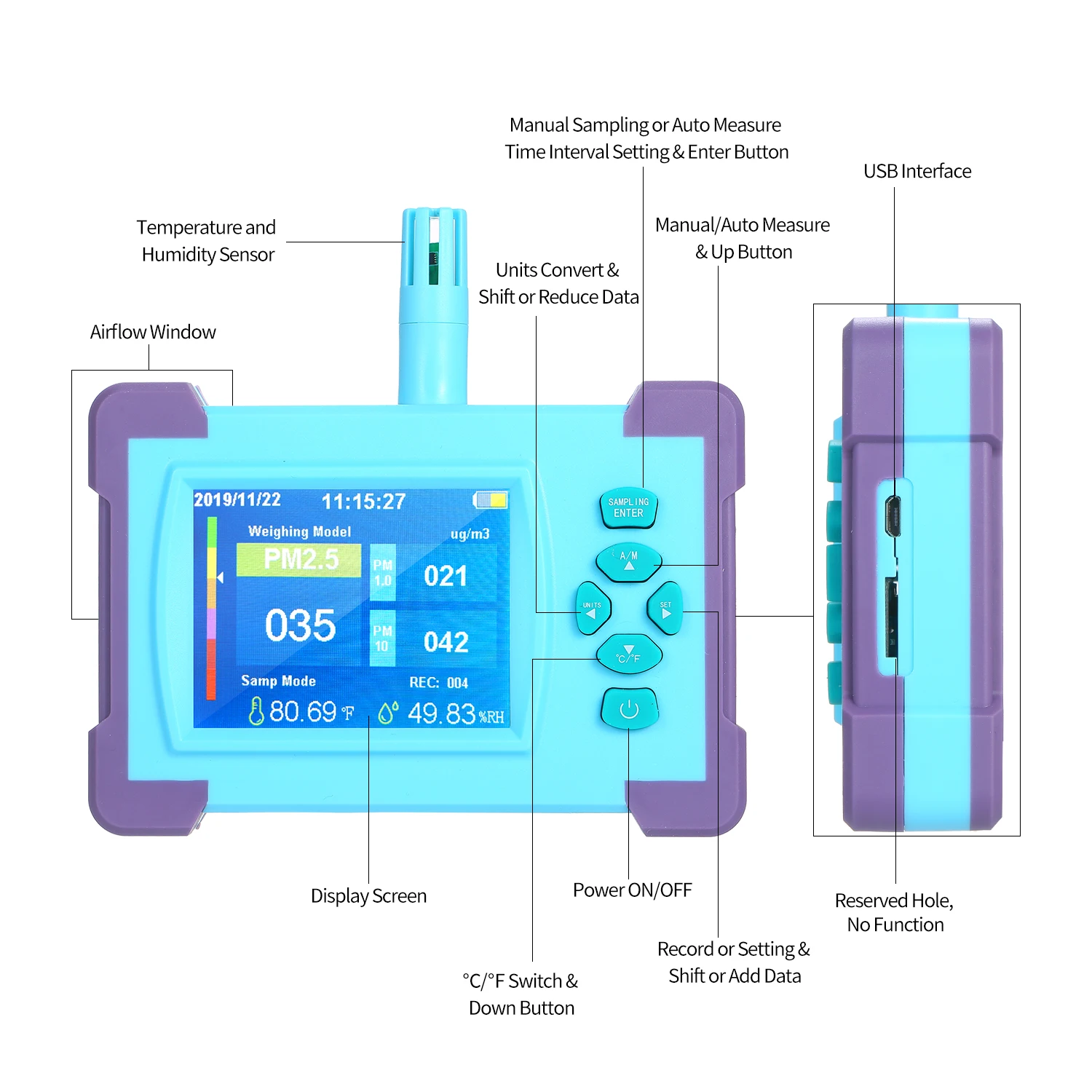 

KKMOON Portable Professional Digital Gas Analyzer Detector High-precision PM1.0/PM2.5/PM10 Air Quality Monitor Sensor