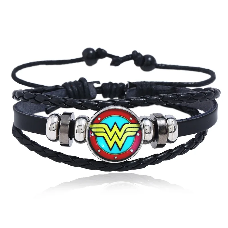 

Disney Luminous Gem Marvel Series Leather Bracelet Iron Man Spiderman Student Bracelet Personalized Jewelry DIY Medal Buckle