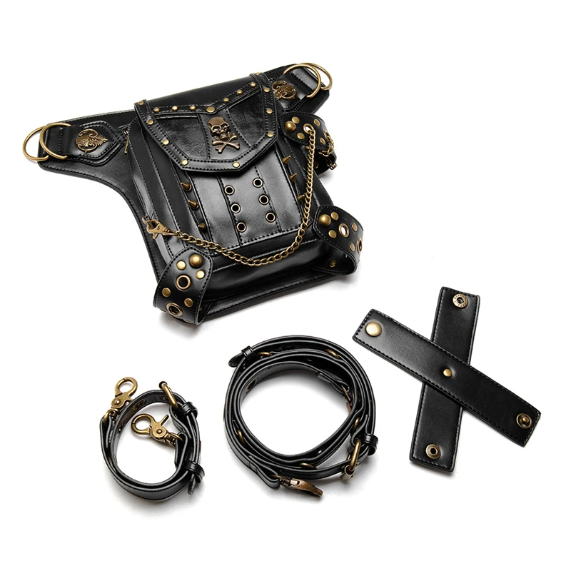 

Black Motorcycle Bag Skeleton Cosplay Costumes Halloween Vintage Carnival Party Punk Middle Ages Accessories Scary Renaissance