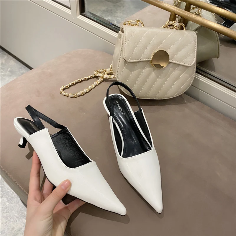 2020 Летние Элегантные женские босоножки с ремешком на пятке Цвет белый черный