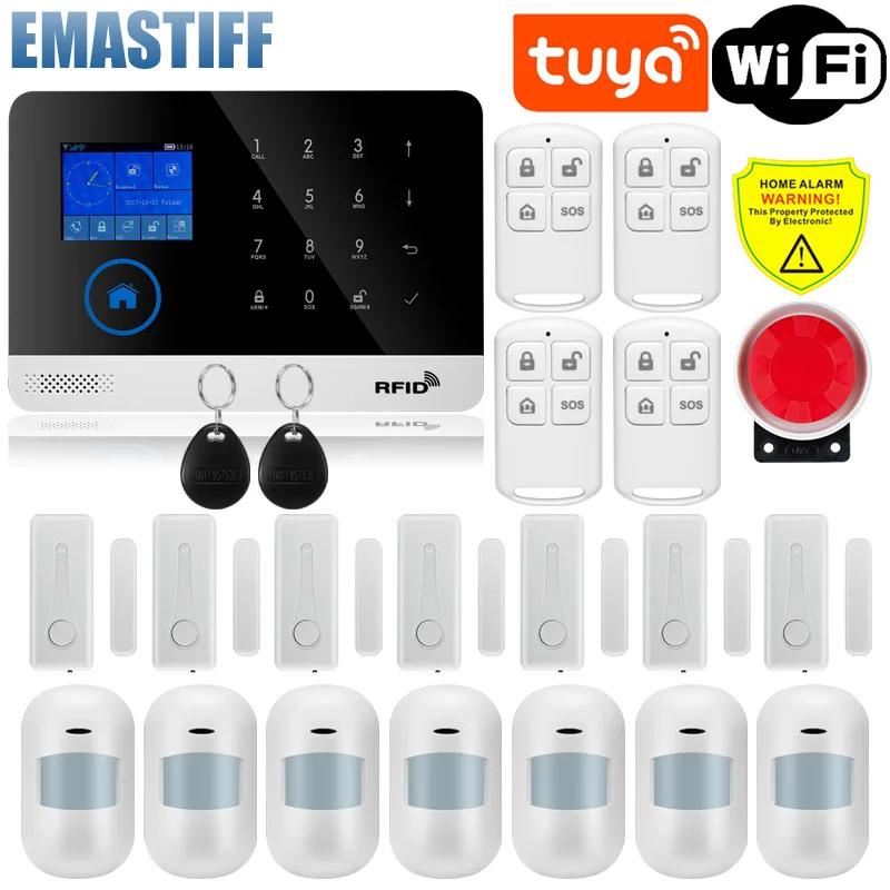 Touch Panel WIFI GSM Wireless Burglar Home Security Alarm System TUYA Smart life APP Control Compatible With Alexa