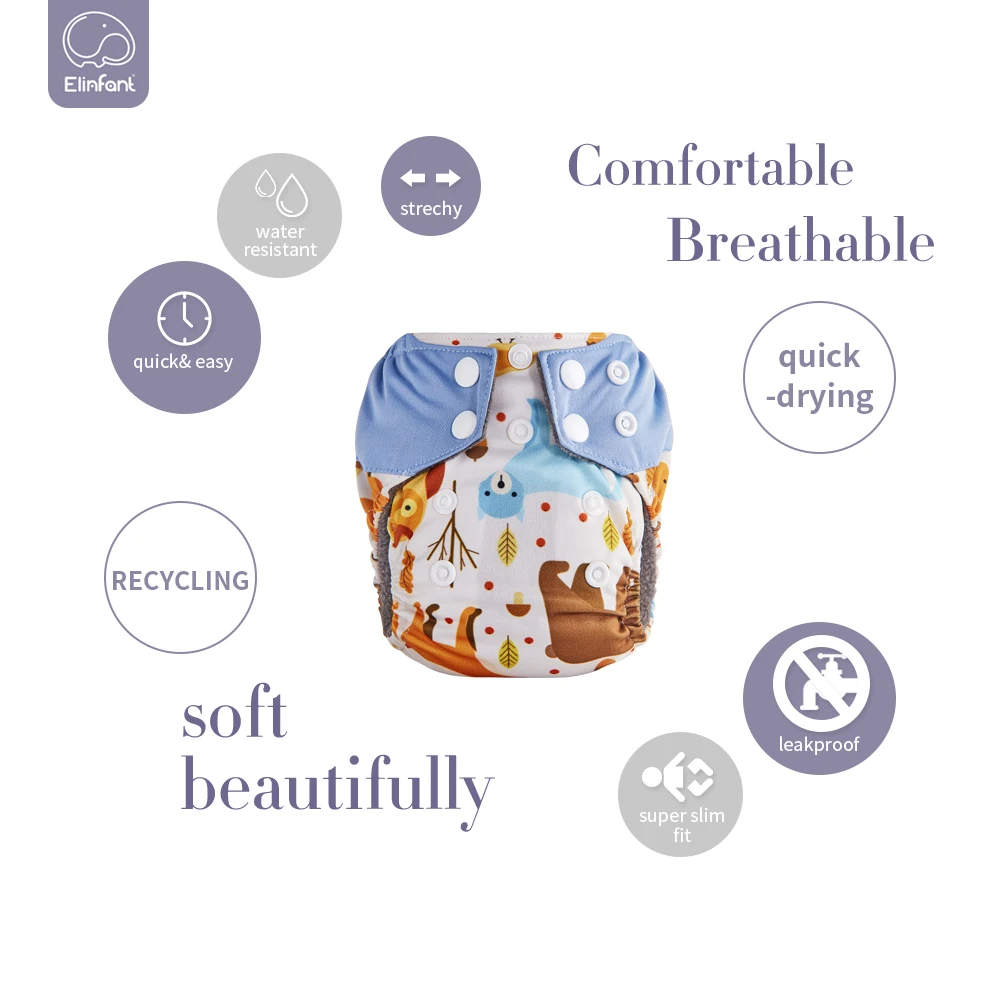 Подгузник Elinfant для новорожденных из бамбукового угля AIO тканевый подгузник