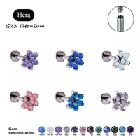 hera astm f136 titanium flower opal and zircon labret stud earrings threaded nose rings daith helix earrings piercing
