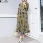 Женское Макси-платье с цветочным принтом, с оборками, на пуговицах, с длинным рукавом, весна 2021