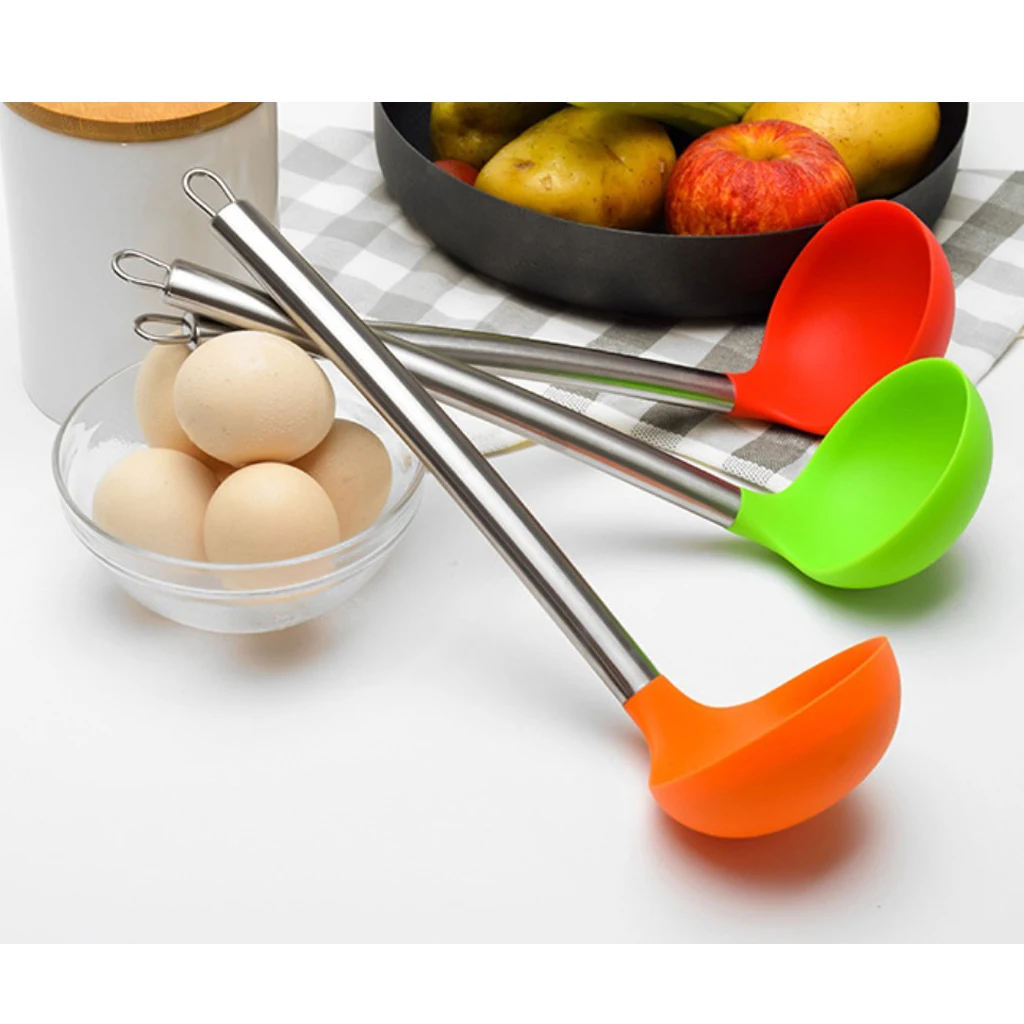 Силиконовая ложка для приготовления пищи на открытом воздухе ковш супа с ручкой