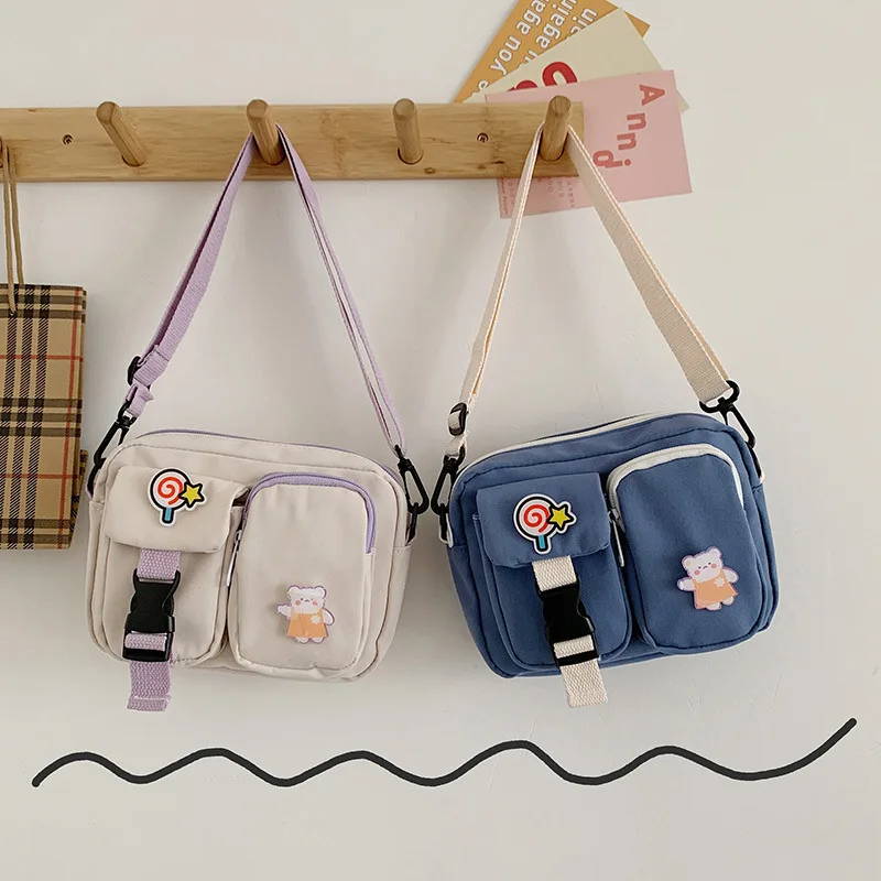 Маленькие дешевые женские сумки Kawaii Bear Студенческая сумка холщовые на плечо