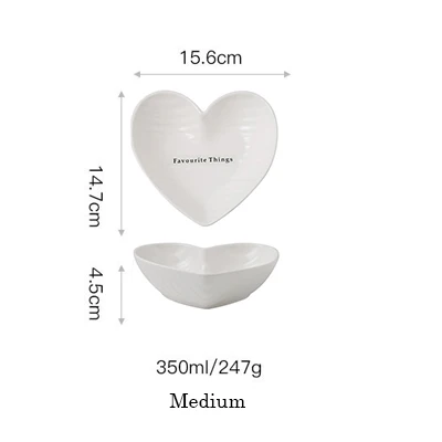 Medium White bowl 1 шт. керамическая миска в форме сердца, тарелка для суфле, пудинг, миска для закусок, посуда, фарфоровая десертная тарелка, пара посуды - Цвет: Medium White bowl