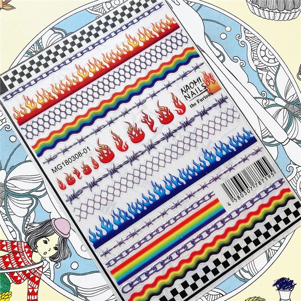

MG180308-01 Hot Collection Fire Flame Angel Dragon Daisy 3D Back glue Nail Art Stickers Decals Sliders Nail ornament decoration