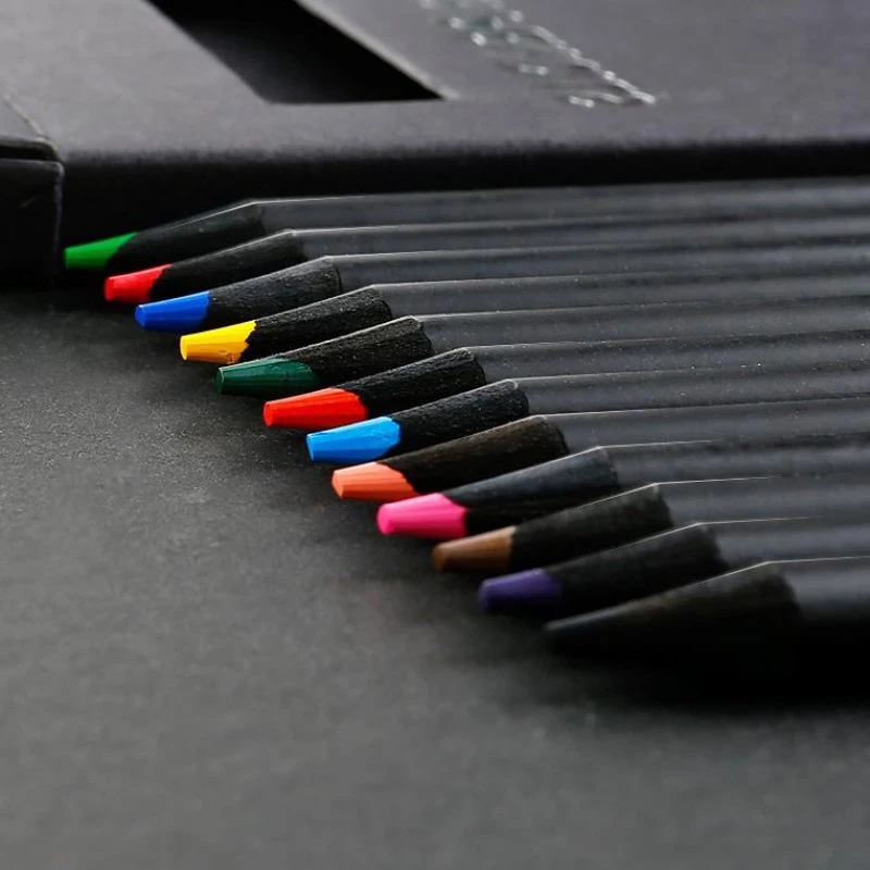 12 шт./компл. студент эскизов Цвет карандаш комплект роскошные черного дерева