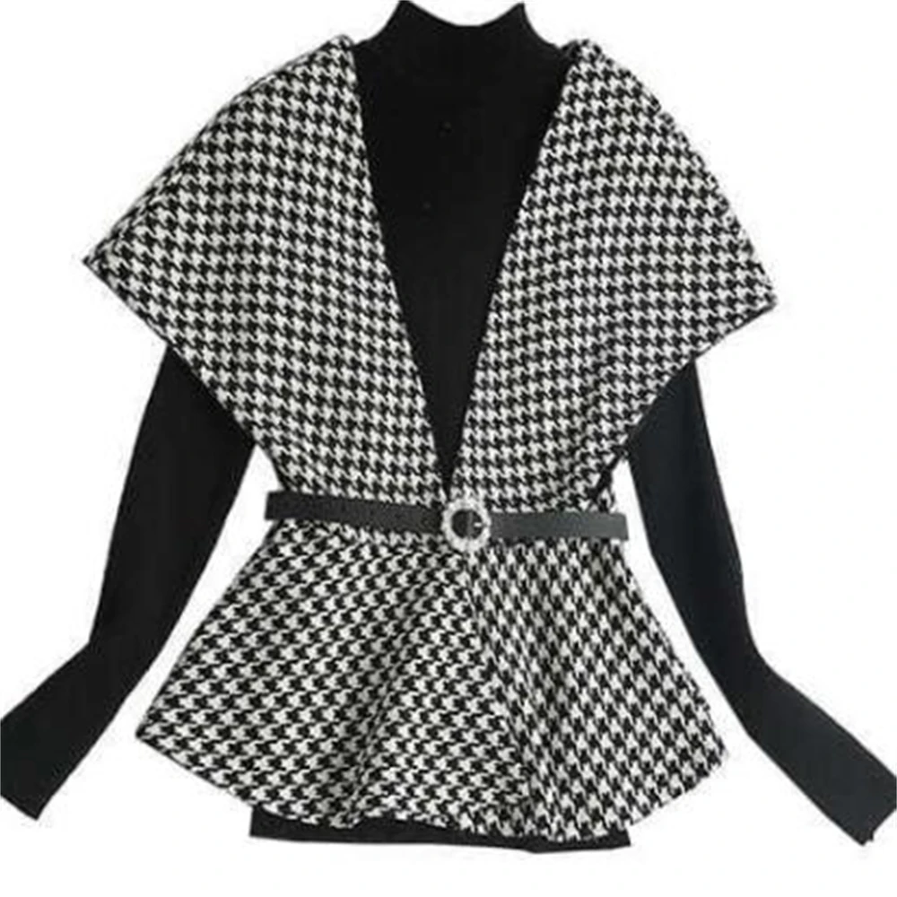 

2023 Autumn Women Plaid Woolen Vest Jacket Houndstooth with Belt Women Waistcoat Lady Sleeveless Slim Outerwear Overcoat Fall