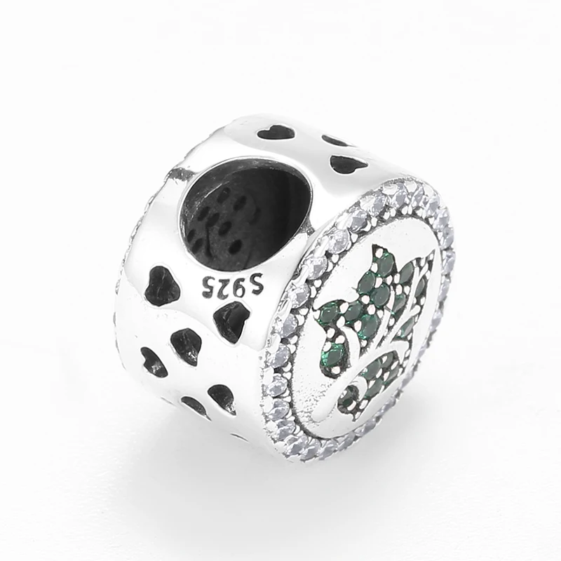 Настоящие искусственные серебряные бусины-подвески в форме сердца с зеленым