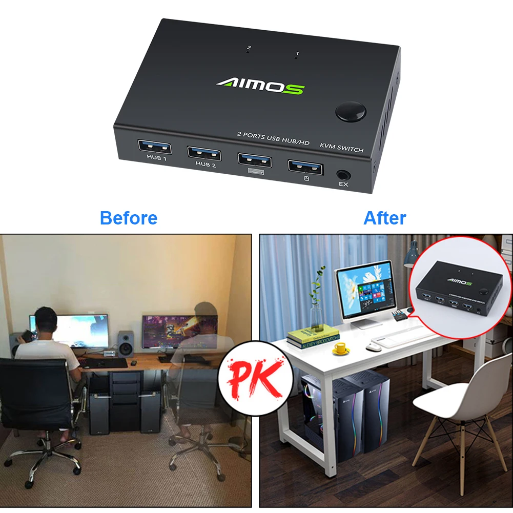 

USB KVM Switch USB 2.0 Switcher HDTV Compatible KVM Switch HD 4K 1080P for PC Keyboard Mouse Printer Devices