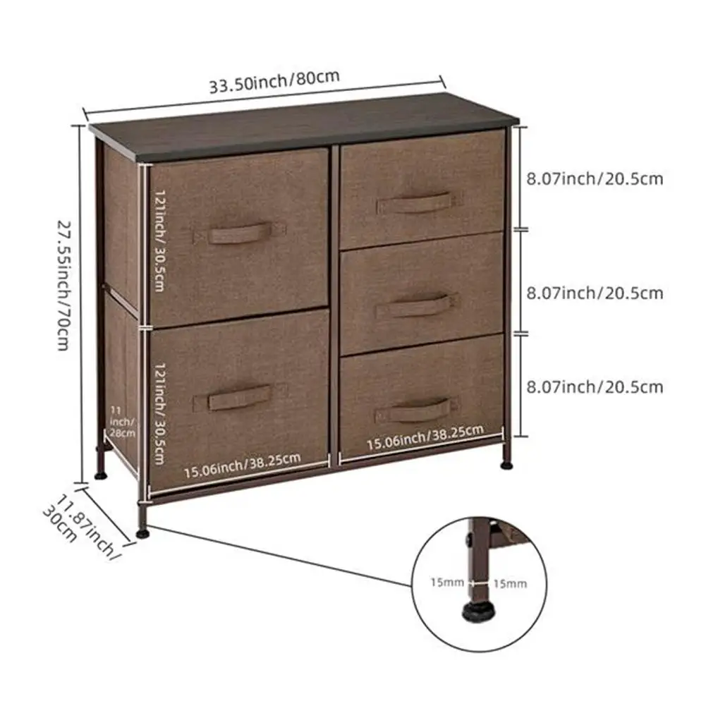 

Dresser Organizer with 5 Drawers Fabric Dresser Tower for Bedroom Brown