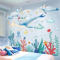 shijuehezi fish animals wall stickers diy seagrass plants wall decals for kids room baby bedroom bathroom home decoration