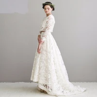 vintage lace 2 piece long sleeve 2018 short front long back bridal gown high low vestido de noiva mother of the bride dresses