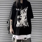 Женская футболка с короткими рукавами, в готическом стиле, темно-Y2k, Свободный Топ в стиле ретро, в стиле Харадзюку, с рисунком аниме, Топ