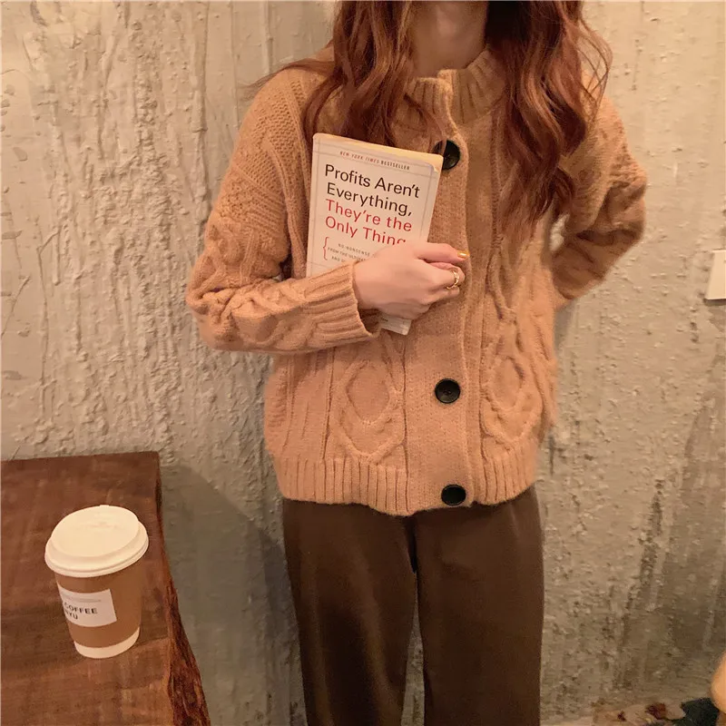 

REALEFT 2020 Autumn Winter Thicken Sweater Cardigan New Arrival Vintage Casual Loose Knit Wear Minimalist Knitting Ladies Female