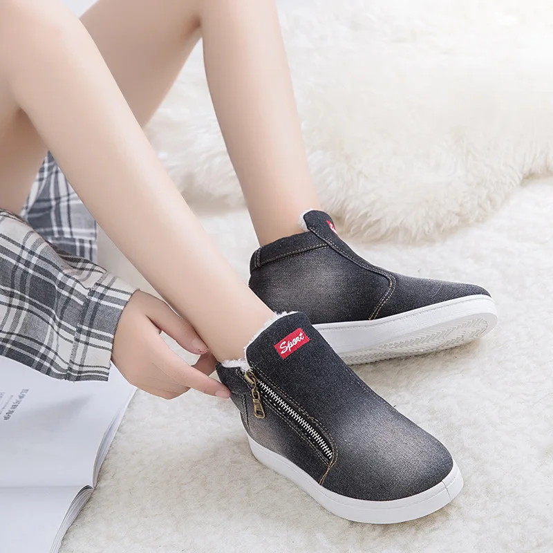 Зимние женские ботинки из джинсовой ткани Классическая Повседневная обувь с