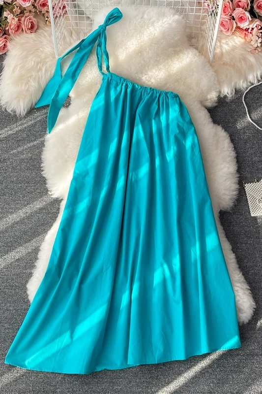 

2021 new women's dress loose Diagonal collar dress summer travel off shoulder casual holiday dress